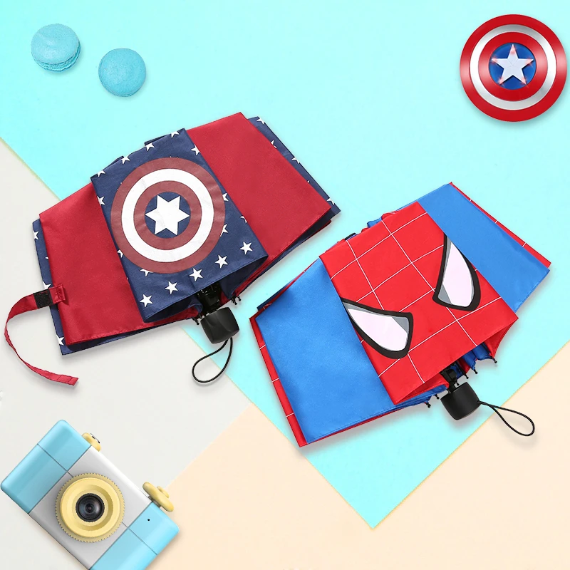 Disney kids folding umbrella spider-man captain america child windproof portable parasol outdoor travel gift |