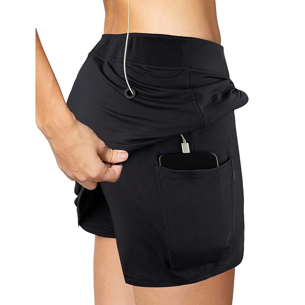 Женские спортивные шорты с карманами эластичные леггинсы внутренними