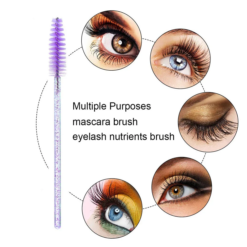 500pcs Disposable Eyelash Brushes Eyelash Mascara Applicator Crystal Eyelash Makeup Brush Eyelash Extension Tool Shiny Handle