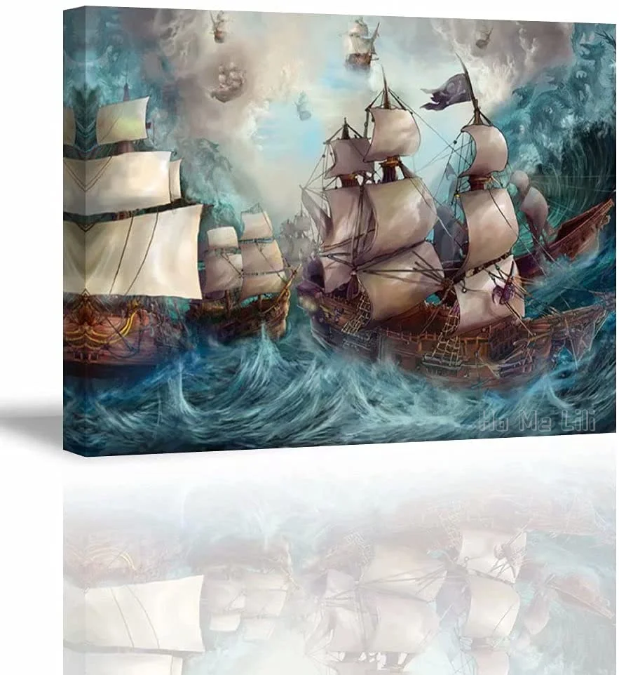 

Beach Canvas Wall Art For Living Room Blue Sea Ride The Wind Picture Prints Decor