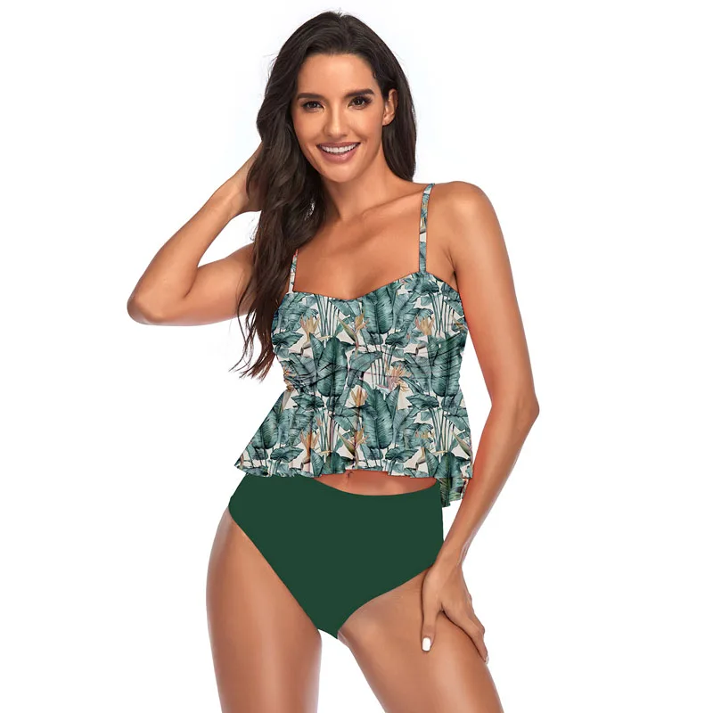 

2021 New Women Bikini Swimwear High Waist Ruffle Swimsuit Bathing Suit Print Beach Wear Summer Biquini Female