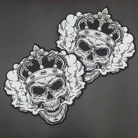 new large personality black and white crown smoke skeleton embroidery iron on cloths stickers diy garment jacket accessories