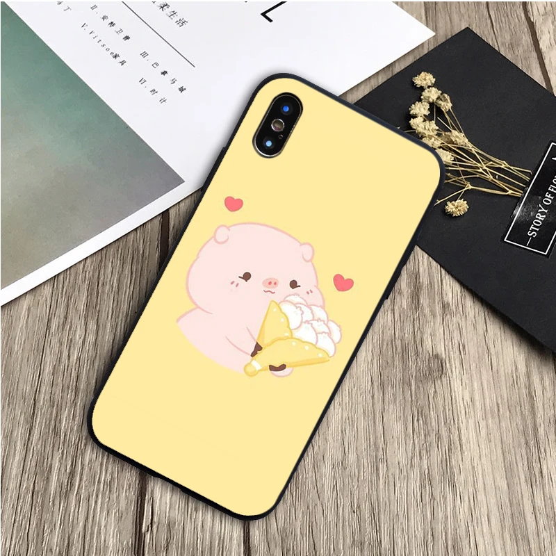 Черный силиконовый чехол с мультяшной свиньей для телефона iPhone 12 XR XS Max 5 5S SE 2020 6 6S 7