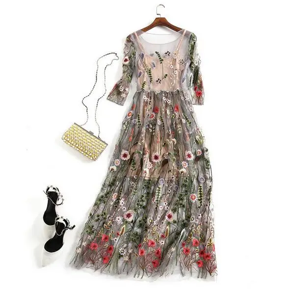 Подиум 2018 вечерние платья Великолепные Половина рукава прозрачное Сетчатое