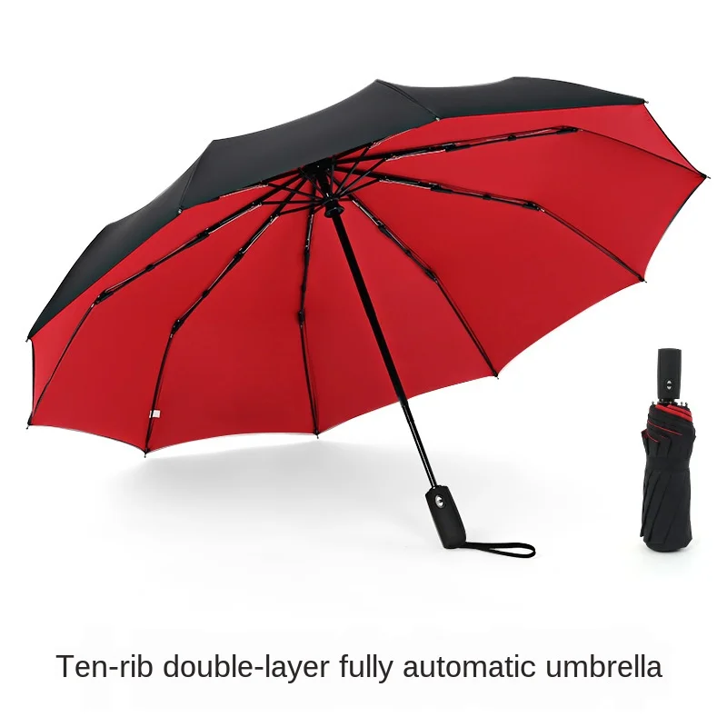 

10K полностью автоматический женский зонт от дождя, трехслойный складной усиленный прочный Ветрозащитный большой двухслойный деловой зонт