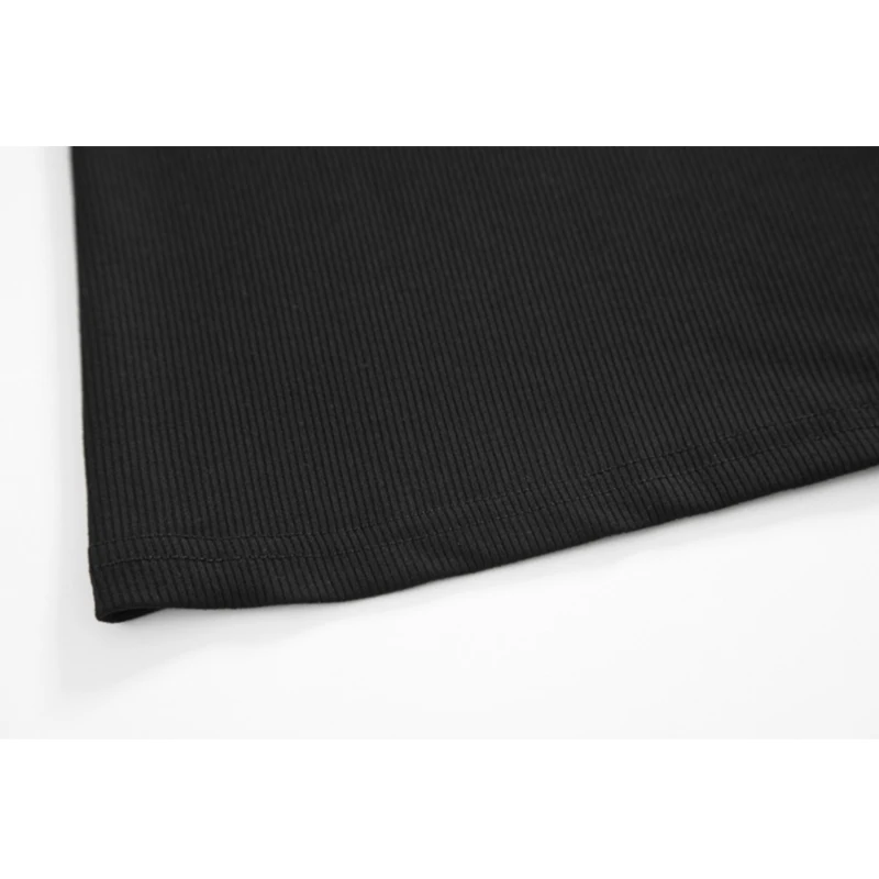 

Black Bodycon Tees Women Side Off Shoulder Button Collar Sexy Knit T Shirt Tops Mujer Retro Sheath Long Sleeve 2021 New Female