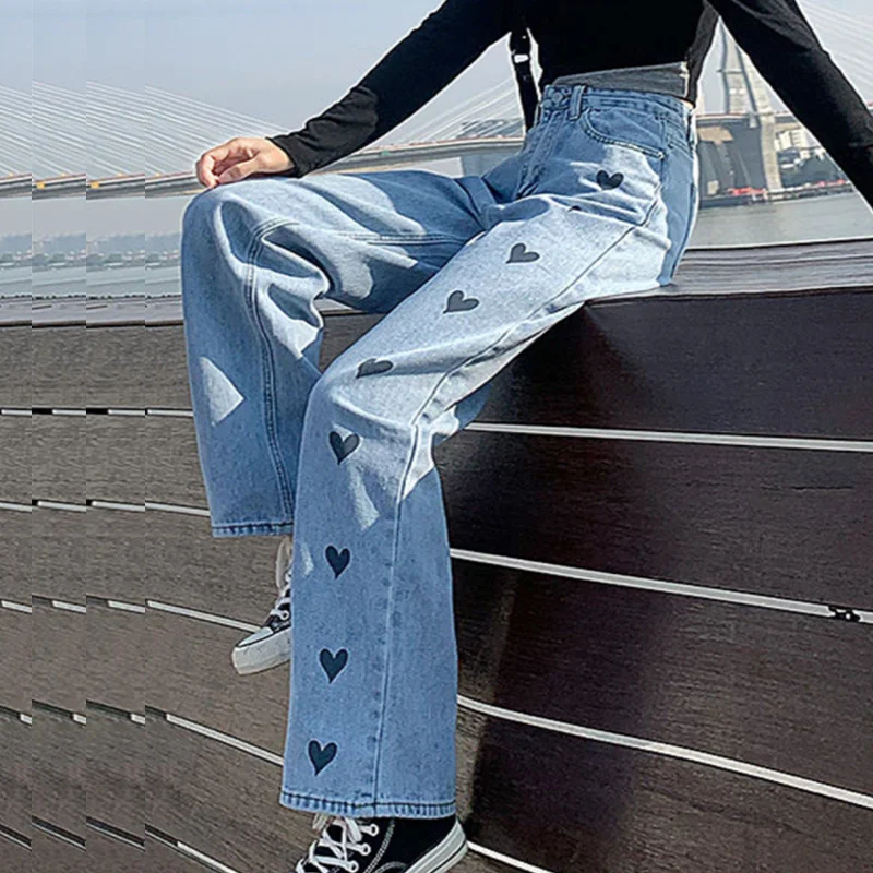 

2021 New Summer Vintage Jeans Woman Long Trousers Cowboy Female Loose Streetwear Star Print Pants Female Denim Jeans Buttons