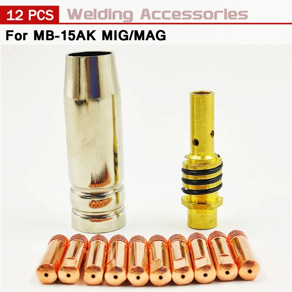 

12Pcs MB-15AK MIG/MAG M6 Welding Torch Contact Tips Holder 0.6/0.9/1.0/1.2mm Gas Nozzle Welding Tools Accessories