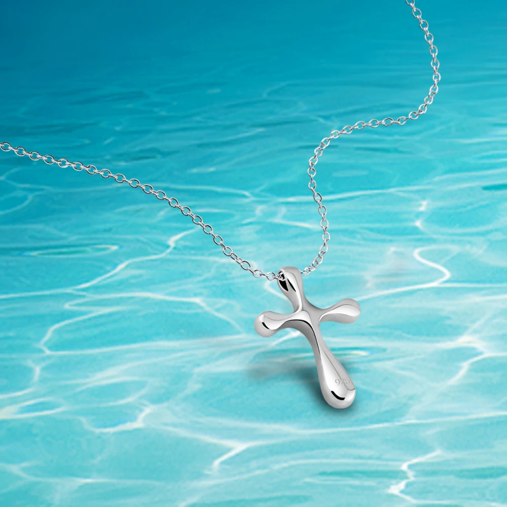 

Classic Fashion Women Fine Jewelry Trendy Real 925 Sterling Silver Cross Pendant Necklace Contracted Style Birthday Gift