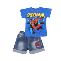 disney boys outfits avengers spiderman cartoon summer cotton kids t shirtdenim shorts clothing set children suit clothes 3 8 y