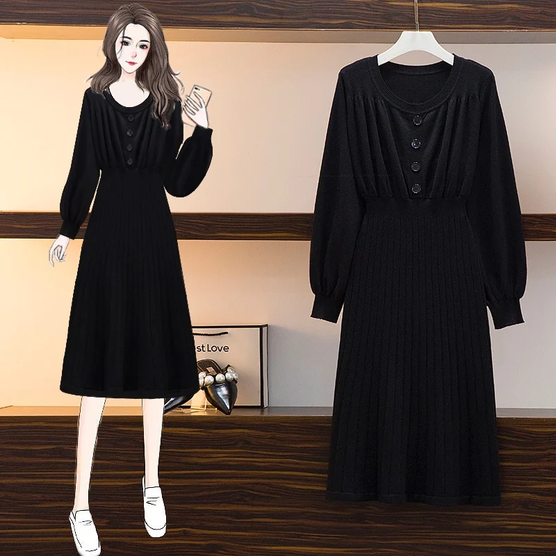 

2021 New Autumn Winter Large Size Women's Dresses Thin Mid-Length Fashion Comfortable Base Knitted Sweater Skirts M-4XL