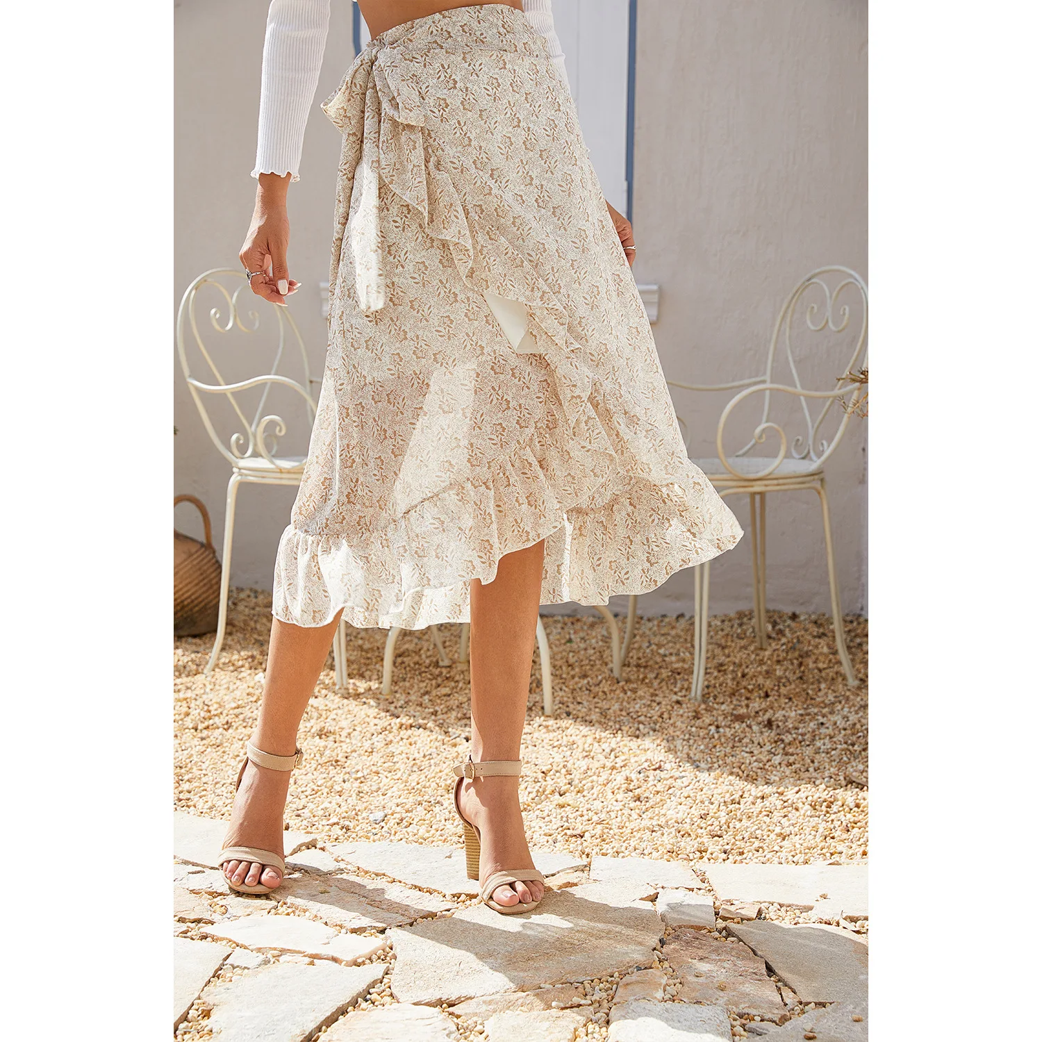 Женская Асимметричная юбка Повседневная богемная шифоновая с разрезом и бантом