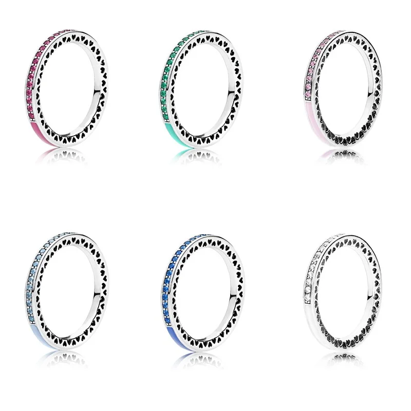 

6 Colors Women 925 Sterling Silver Rings Jewelry Hollow Heart Crystal Points Sky Star Style Ring For Women Jewelry