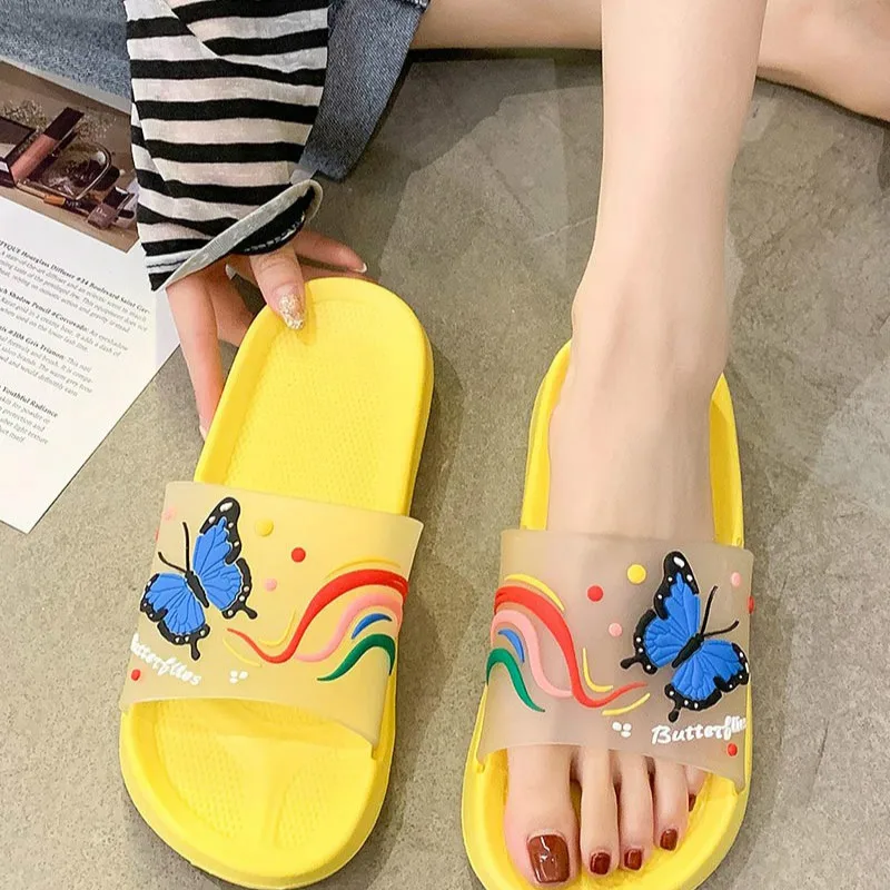 

LLOGAI Slippers Women's Sandals Cute Butterfly Jelly Color Transparent Open Toe Flip Flops Clear Outdoor Beach Slides Sandals