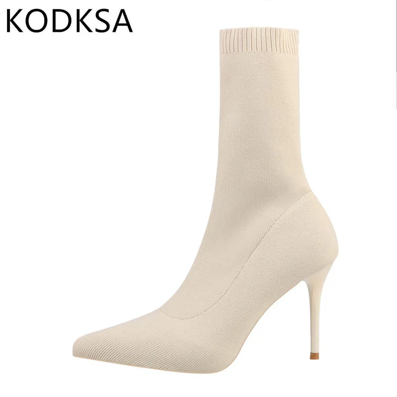 

Sexy Sock Boots Knitting Stretch Boots High Heels For Women Fashion Shoes 2021 Spring Autumn Ankle Boots Booties Female