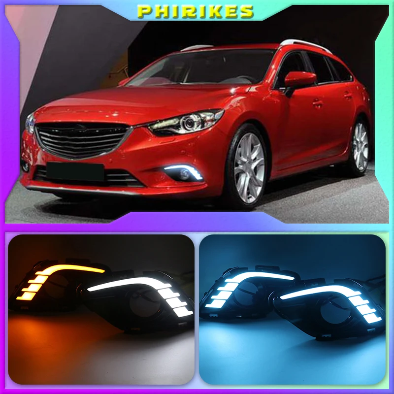 

Реле поворота и затемнения, 12 В светодиодный ные Автомобильные дневные ходовые огни DRL с отверстием для противотуманной фары для Mazda 6 Atenza 2013 2014 2015