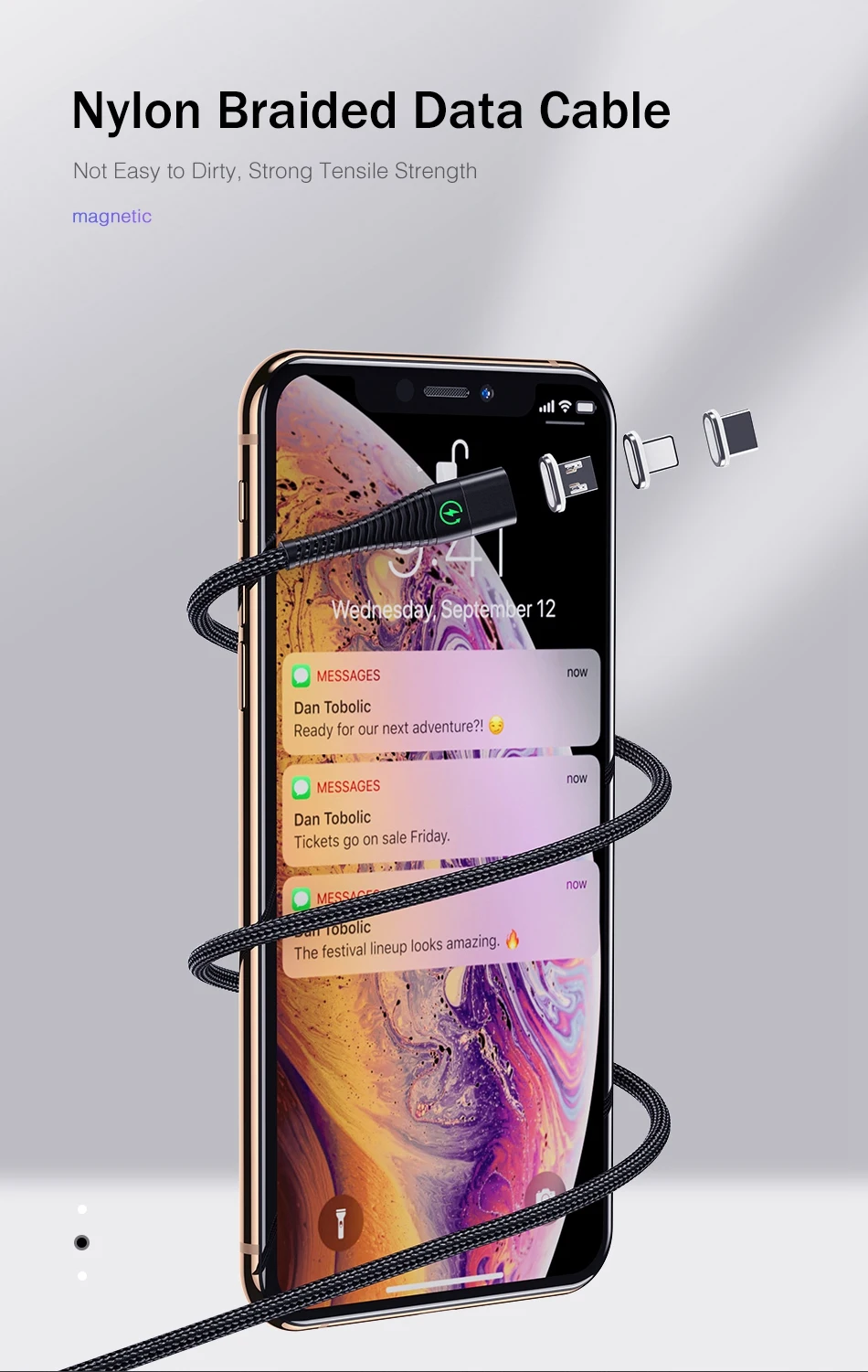 ROCK светодиодный светильник Магнитный зарядный кабель Micro USB кабель для iPhone XR XS Max X магнитное зарядное устройство usb type C зарядный провод шнур 1 м 2 м