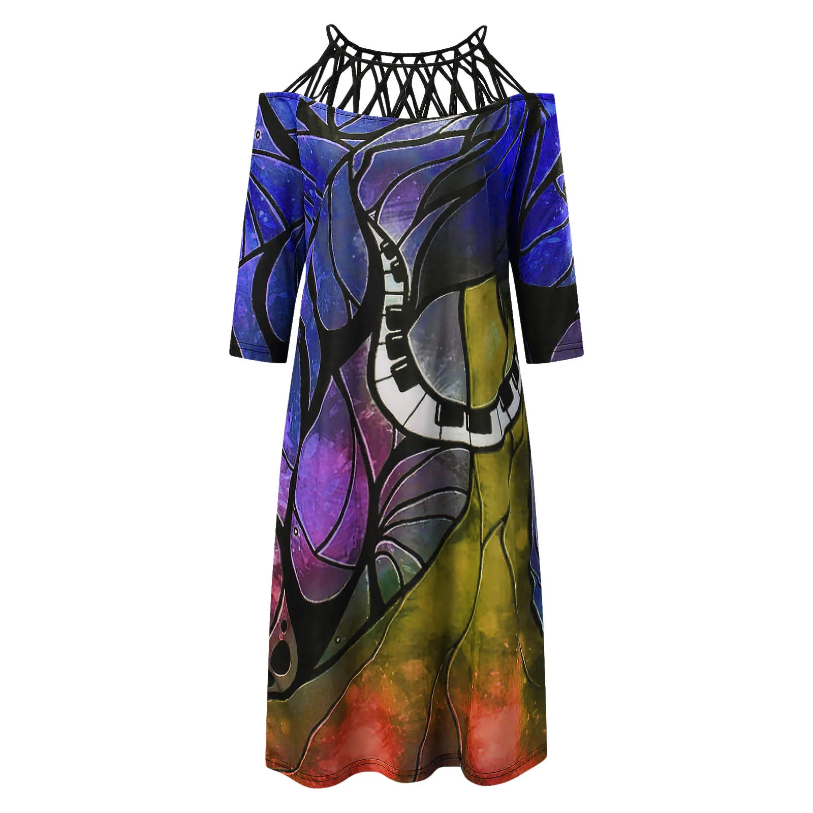 

Plus Size Dresses For Women 2021 Summer Fashion Tie-dye Print Long-Sleeved Halter Dress Female Loose Party Dress