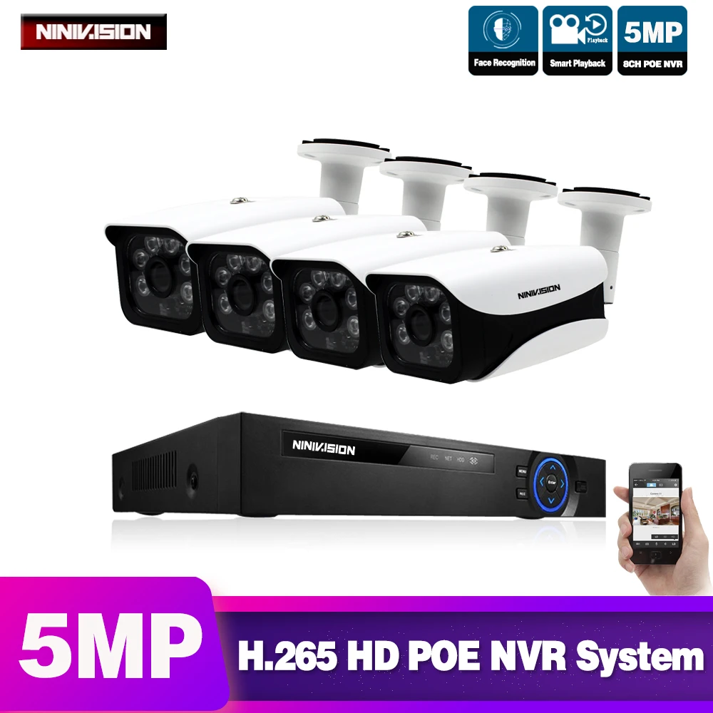 4pcs camera NINIVISION 8CH 5MP Беспроводной NVR POE камера безопасности системы наружного IR-CUT видеонаблюдения видео рекордер комплект запись лица - Цвет: 4pcs camera