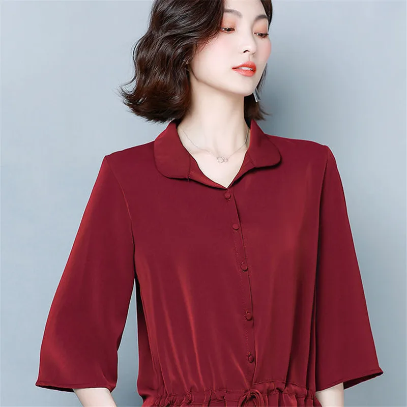 

Fashion Summer Ladies Shirts Women Temperamert V-Neck Half Sleeve Elegant Blouses Folds All-Match Blusas Casual Tops MM0516