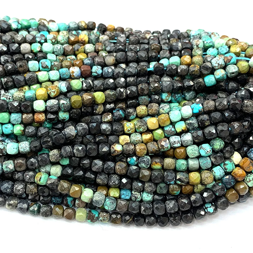 

Veemake Turquoise Natural Necklace Bracelets Earrings Ring DIY Faceted Irregular Cube Women's Small Beads For Jewelry Making