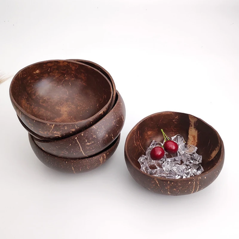 12-15cm Natural Coconut Bowl Protection Wooden Ware Vaisselle Wood Tableware Spoon Set  Acai Bowls, Buddha Bowls