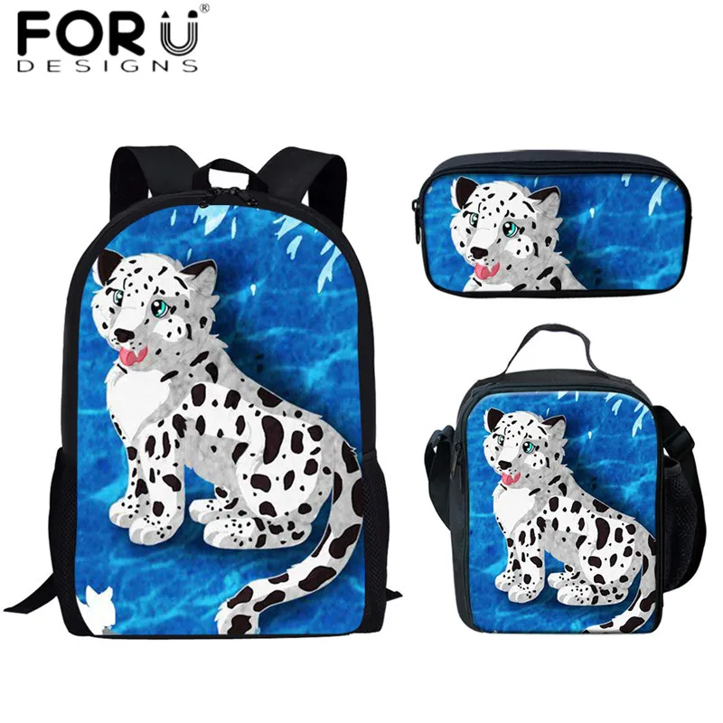 FORUDESIGNS/зимние леопардовые 3D школьные рюкзаки в виде животных, для женщин и детей, 3 шт./компл., рюкзаки, сумка для еды, пеналы для мальчиков, портфель - Цвет: HMA359CGK