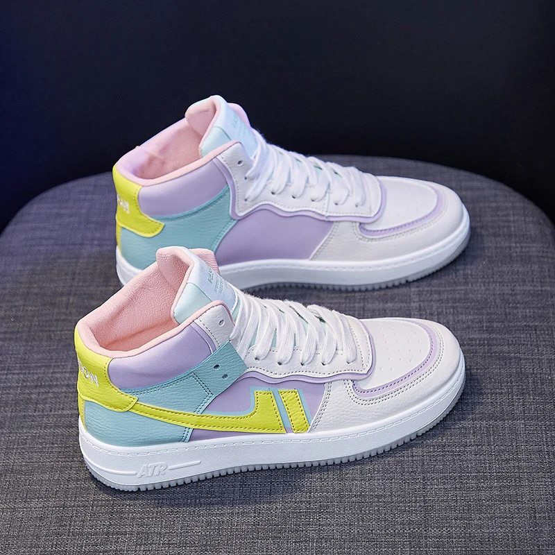 Женские кроссовки из искусственной кожи с высоким берцем на вулканизированной