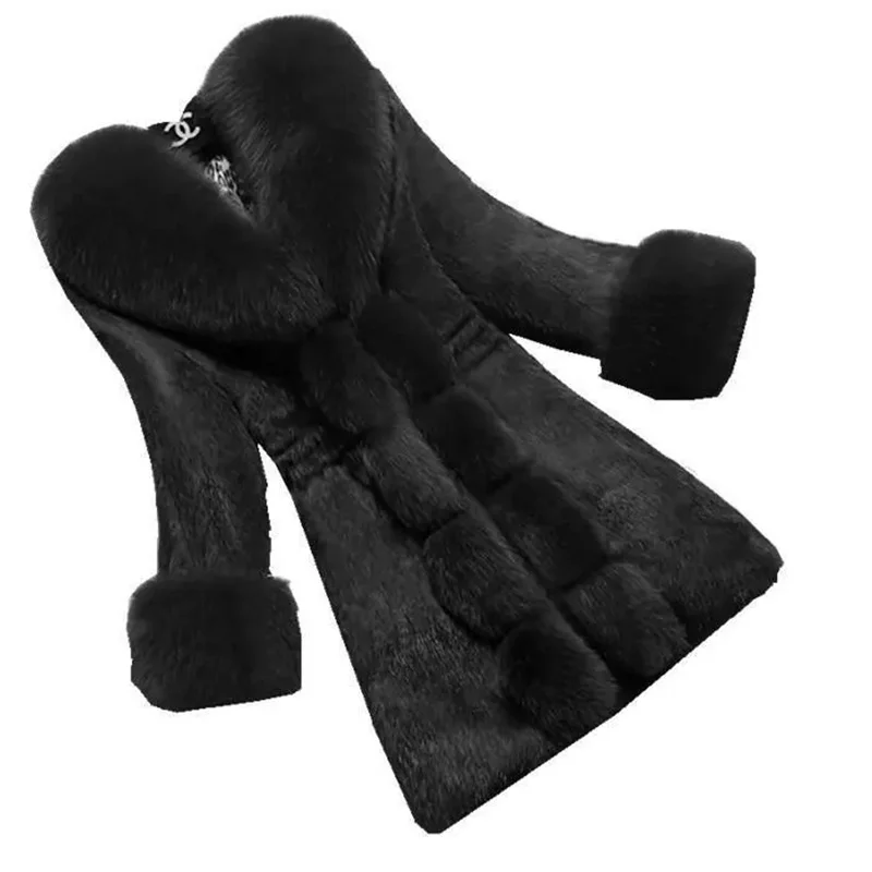 2022 New Autumn Winter Coat Female Mid-Long Fleece Overcoat Faux Fur Fox Fur Collar Mink Fur Coat Thicken Elegant 408
