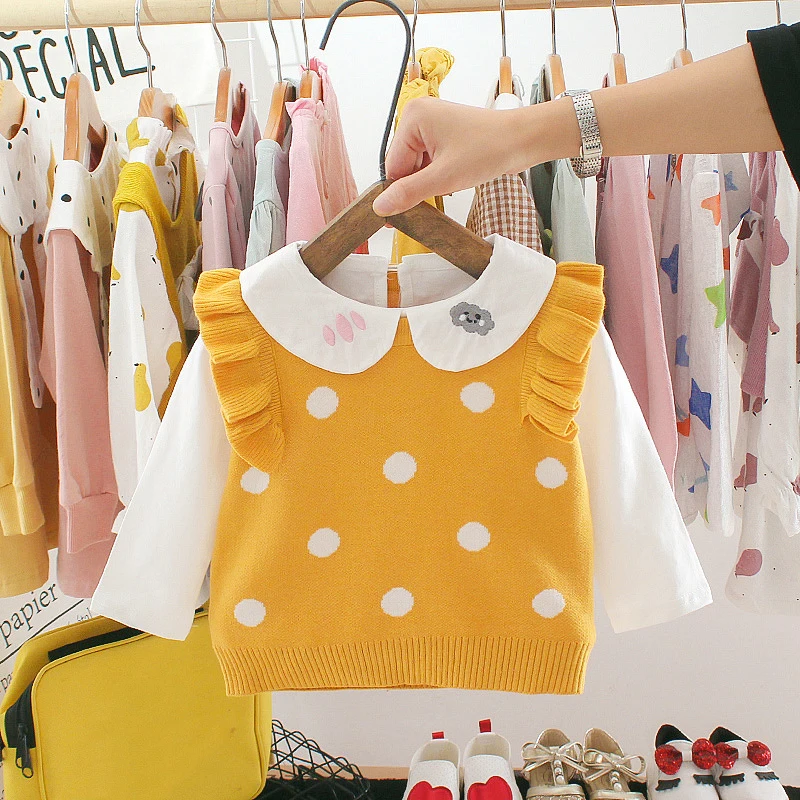 Girls Cotton Long-Sleeve Shirt Wool Vest Two-Piece Toddler Kids Baby Boy Sweater Knit Crochet Tops Clothes Outfits |