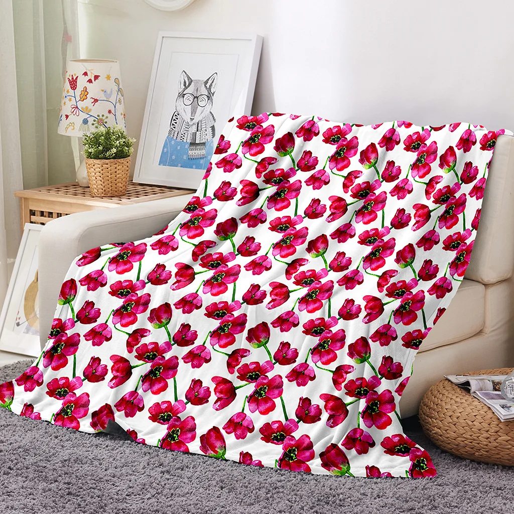 

ALWSREH Brand Red Flower Pattern 3D Printed Flannel Blanket Machine Washable Bedroom Warm Air Conditioning Blanket