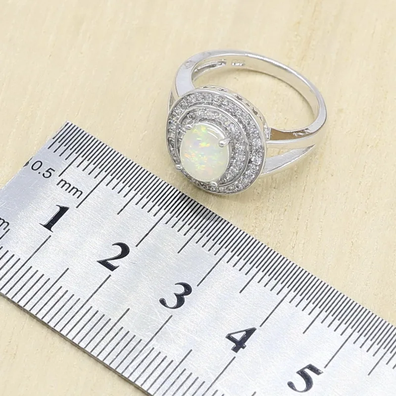 Овальный белый опал ожерелье Кулон Кольцо Серьги серебряного цвета набор