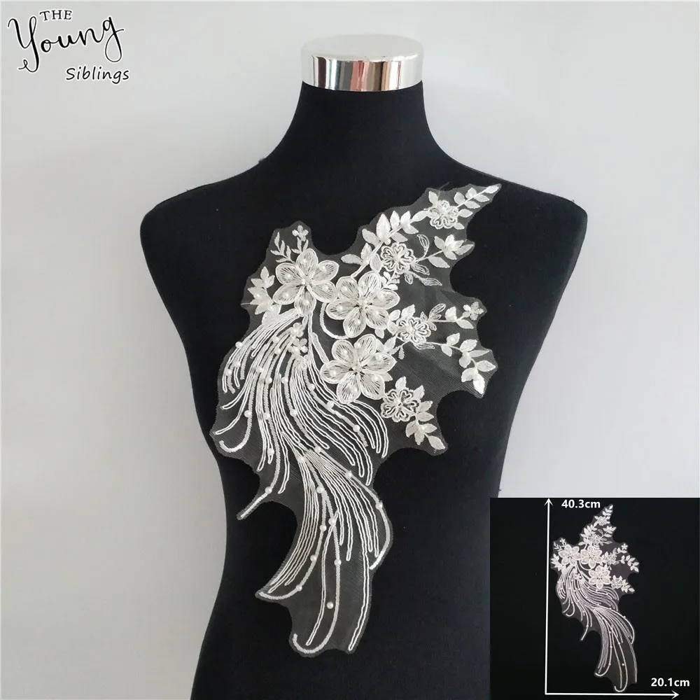 Новое поступление 3D Цветочная вышивка ABS Жемчуг кружево декольте Тюль Стразы для