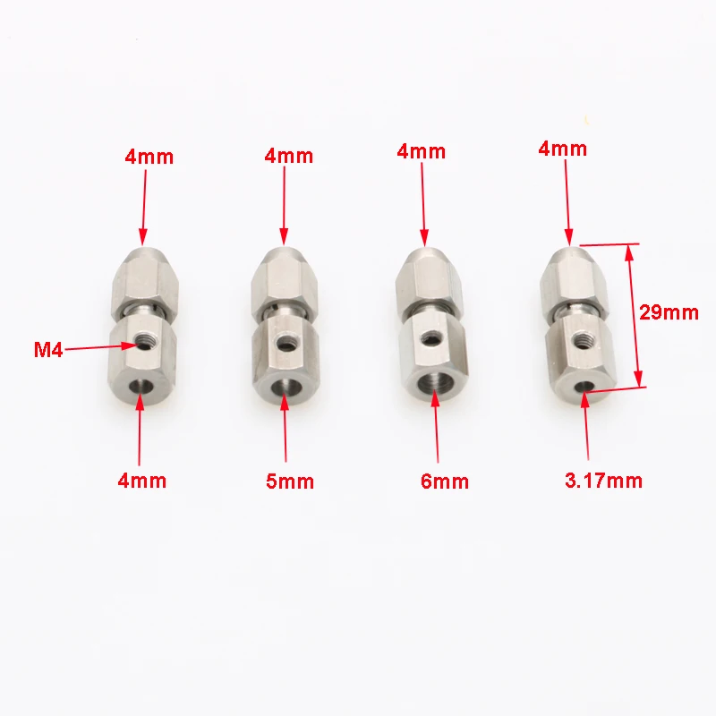 2 шт. Коллет-соединитель 3,17x4 мм, 4x4 мм, 5x4 мм, 6x4 мм для гибкого кабеля валов с двигателем мотора 4 мм, части соединительной муфты для RC электрической лодки