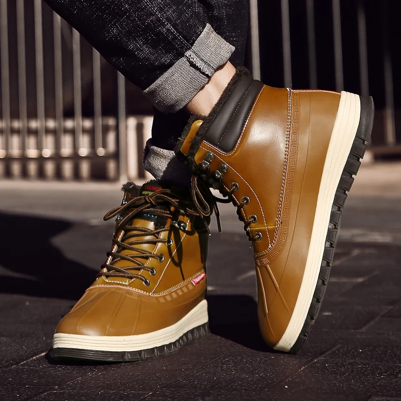 Мужские зимние ботинки теплые мужские Водонепроницаемые кожаные кроссовки
