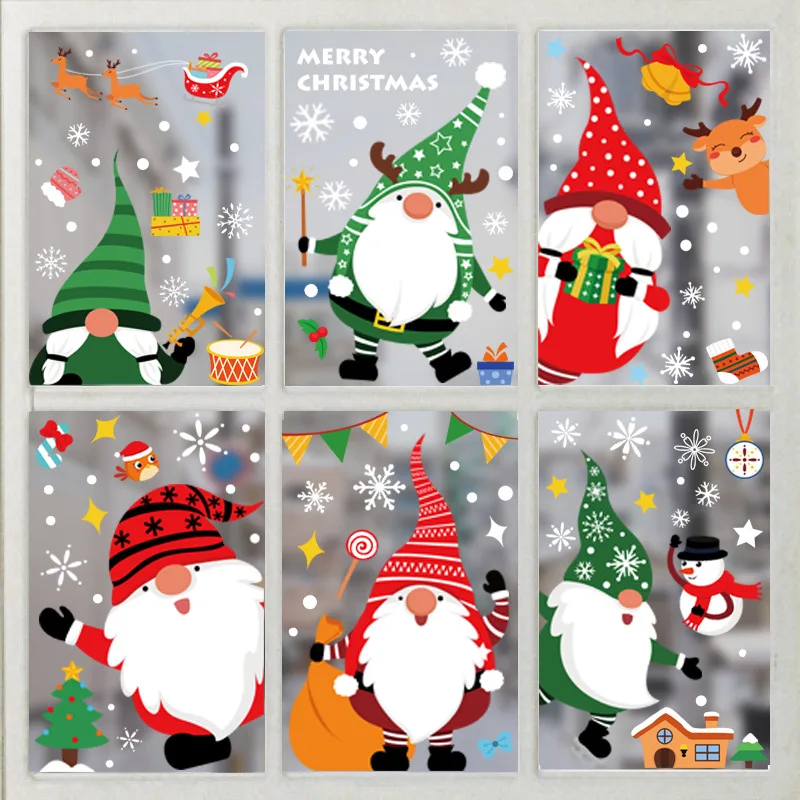 

Navidad Christmas Decorations Santa Claus Elk Electrostatic Stickers Christmas Shopping Mall Glass Window Decoration Home Decore