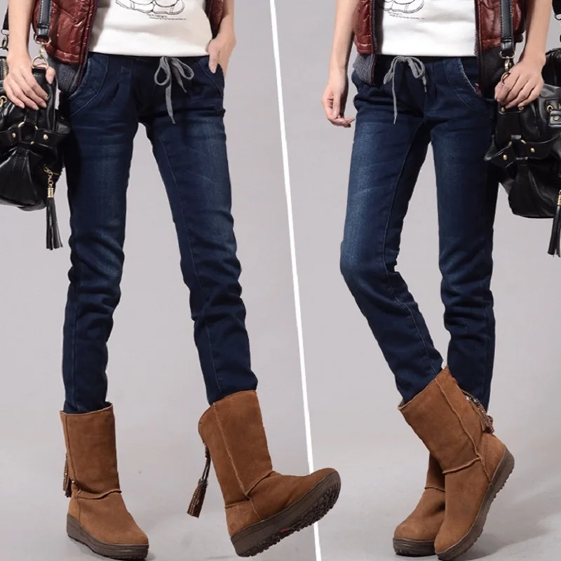 

Plus Size M-4XL Fashion Elastic Waist Harem Jeans Women Straight Trousers