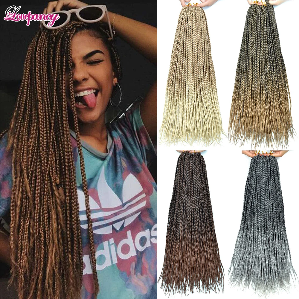 

Lovepancy Ombre Synthetic Braid Hair Box Braids 24Inch Long Bug Brown Goddess Braiding Hair 22Strands Crochet Hair For Women