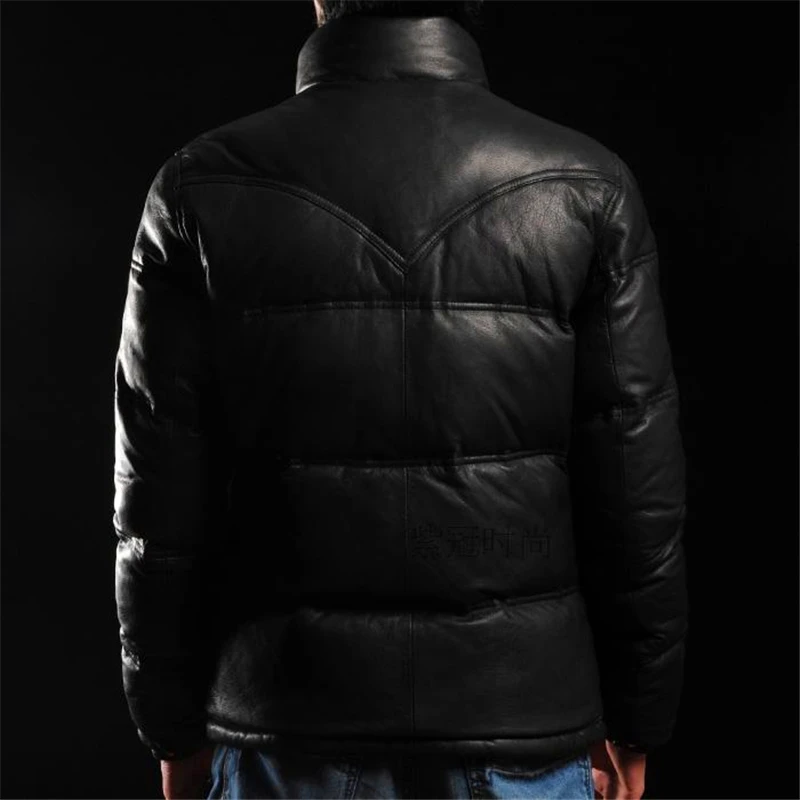 

Skin GJ001 Goat Zipper Warm Down Leather Mans Genuine Jacket