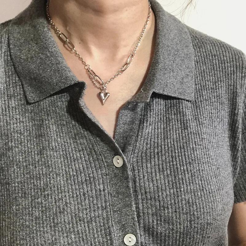 Kpop винтажное металлическое серебряное ожерелье с черной любовью Женская цепочка