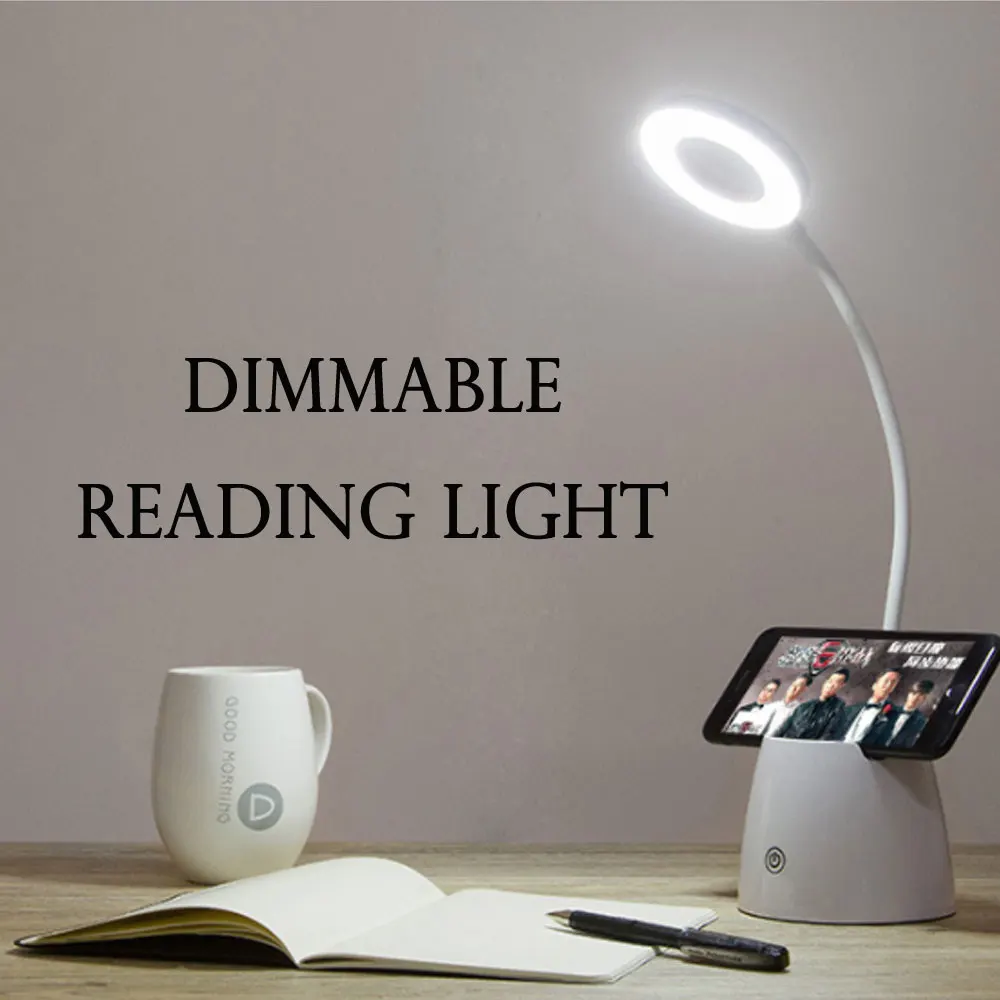 

Desk Lamp Kids with Night Light LED USB Table Lamp Dimmable Eye-Caring Study Computer Lamp Flexible Gooseneck Phone & Pen Holder