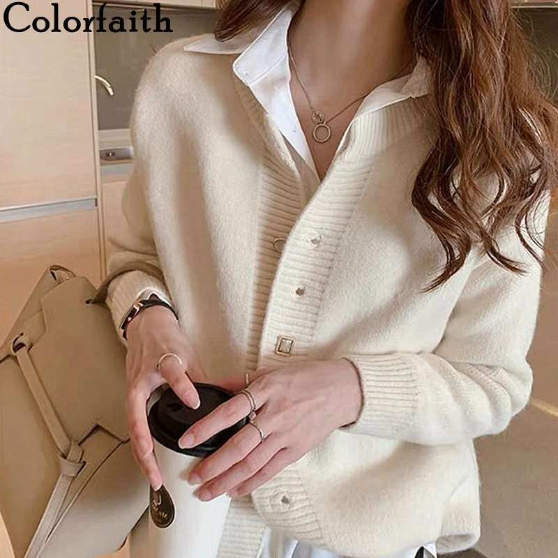 

Colorfaith New 2021 Women's Autumn Winter Sweaters Fashionable Elegant Cardigans Vintage Wild Oversized Knitwear Tops SWC1357JX