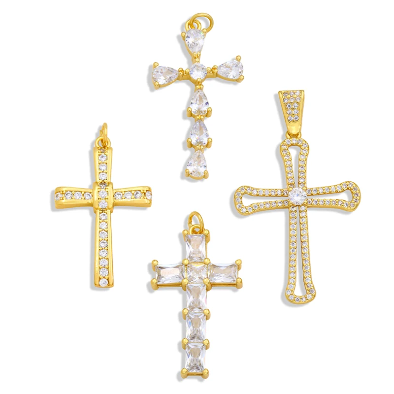 

OCESRIO Cubic Zirconia Brass Cross Pendants Charms for Necklace Jewelry Making18K Gold Plated Catholic Religious Jewelry pdta333