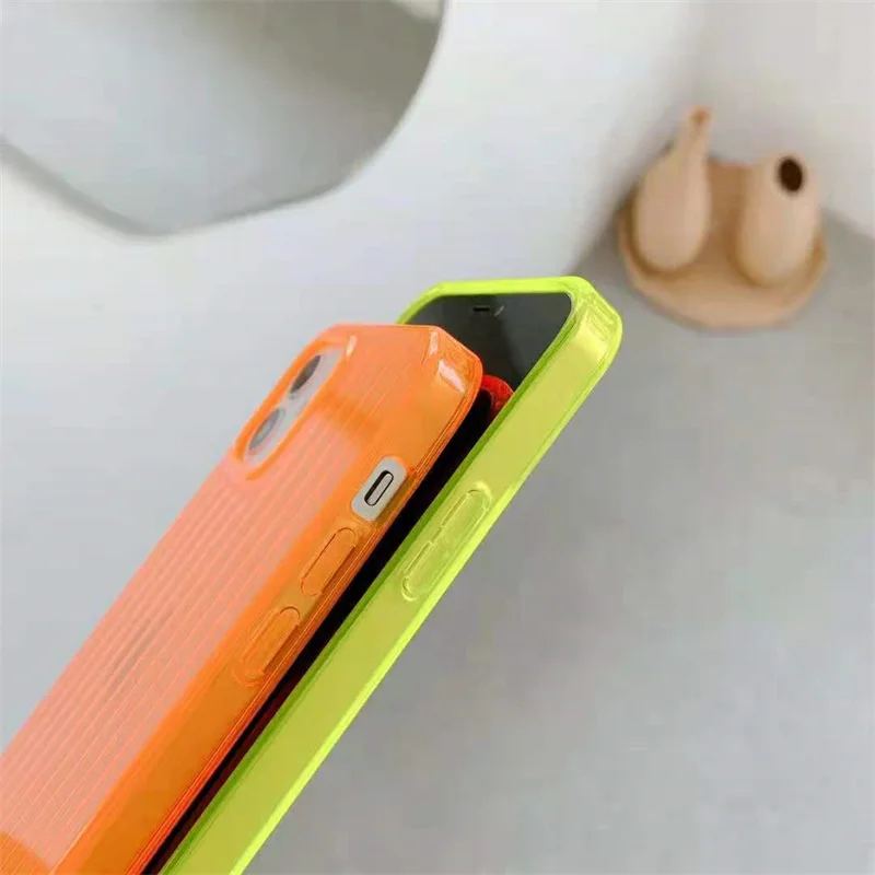 

Color Transparent Fluorescent Phone Case For Iphone 12 11 Pro Max Mini X XR XS Max 7 8 Plus SE 2020 Shockproof Soft Back Cover