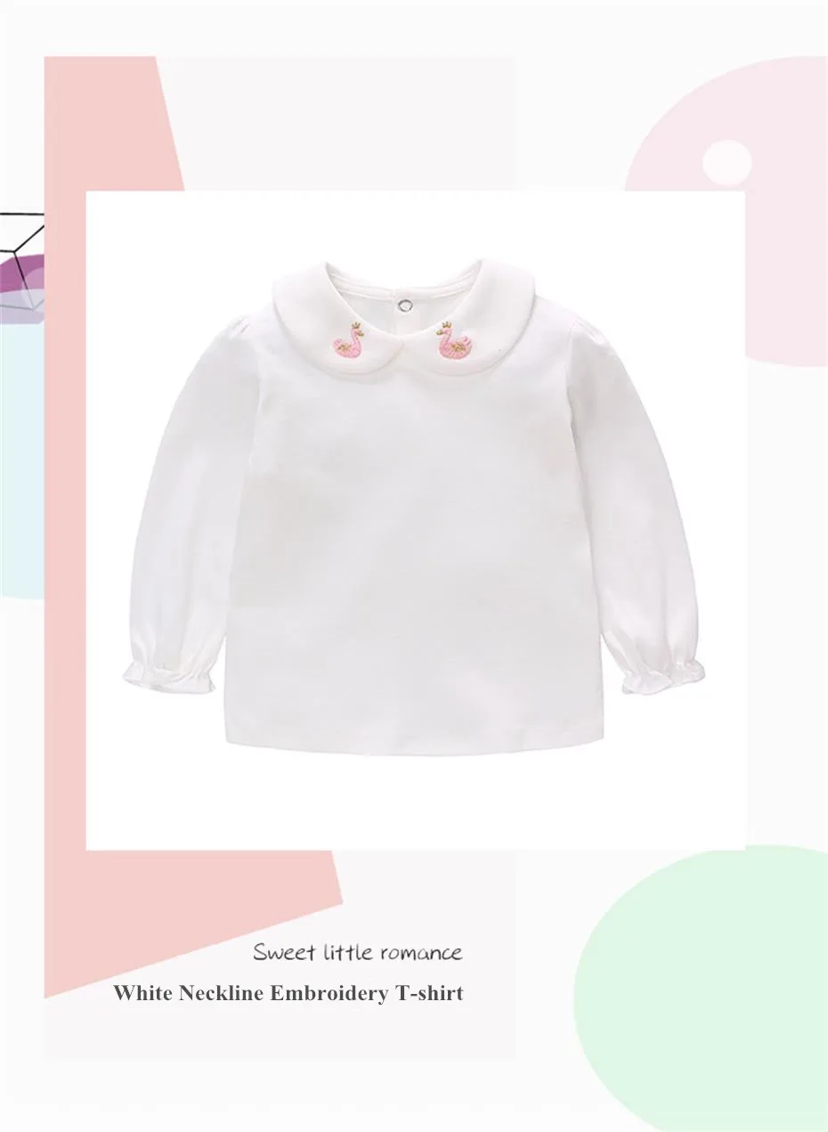 Famuka baby/футболка с длинными рукавами для новорожденных девочек; футболки с вышитым кукольным воротником; свободные топы; детская Кофточка; Infantis; одежда на осень и весну