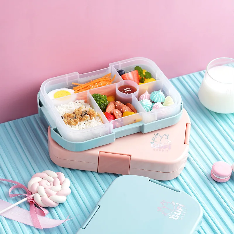 

6 Grids Pink Japanese Lunch Box Microwave For Kids Plastic Food Container Leak-Proof 920ml Bento Box With Compartment Tableware