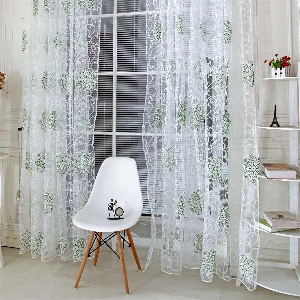 Tulle Sheer Curtain For Living Room Flower Ball Kitchen Voile Curtains Bedroom Home Decor | Дом и сад