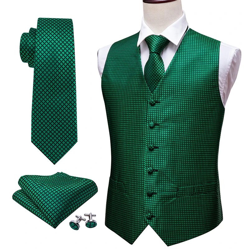 Chaleco de traje verde para hombre, abrigo de Cachemira a cuadros, corbata de seda, gemelos para boda, chalecos de verano, esmoquin, MJ-2004, Tony Wang