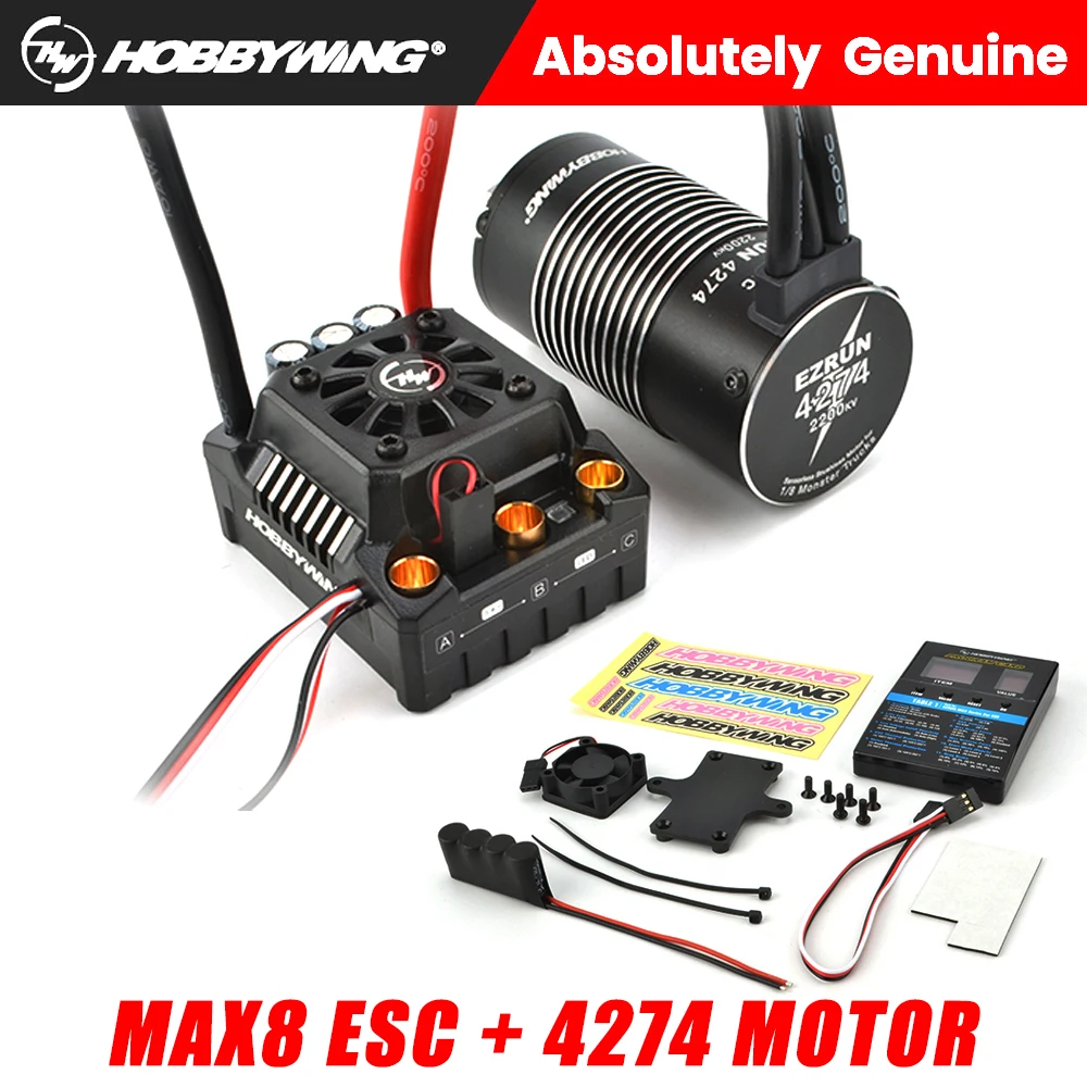 

Hobbywing EzRun Max8 v3 150A Waterproof Brushless ESC T / TRX Plug + 4274 2200KV Motor +LED Programing for 1/8 RC Car Truck