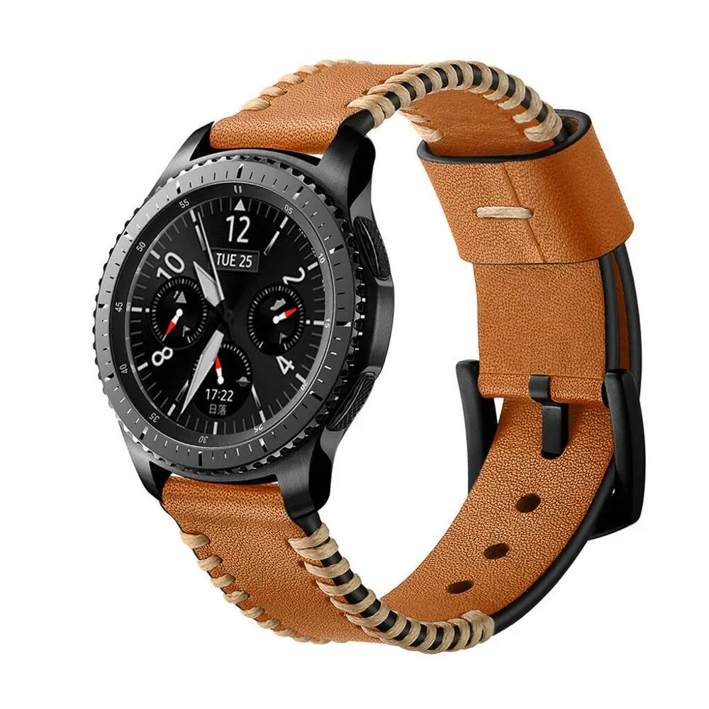 

22mm Leather Watchband Stitch Strap for Samsung Galaxy Watch 46mm Gear S3 Classic Frontier Replacement Sport Watch Accessories
